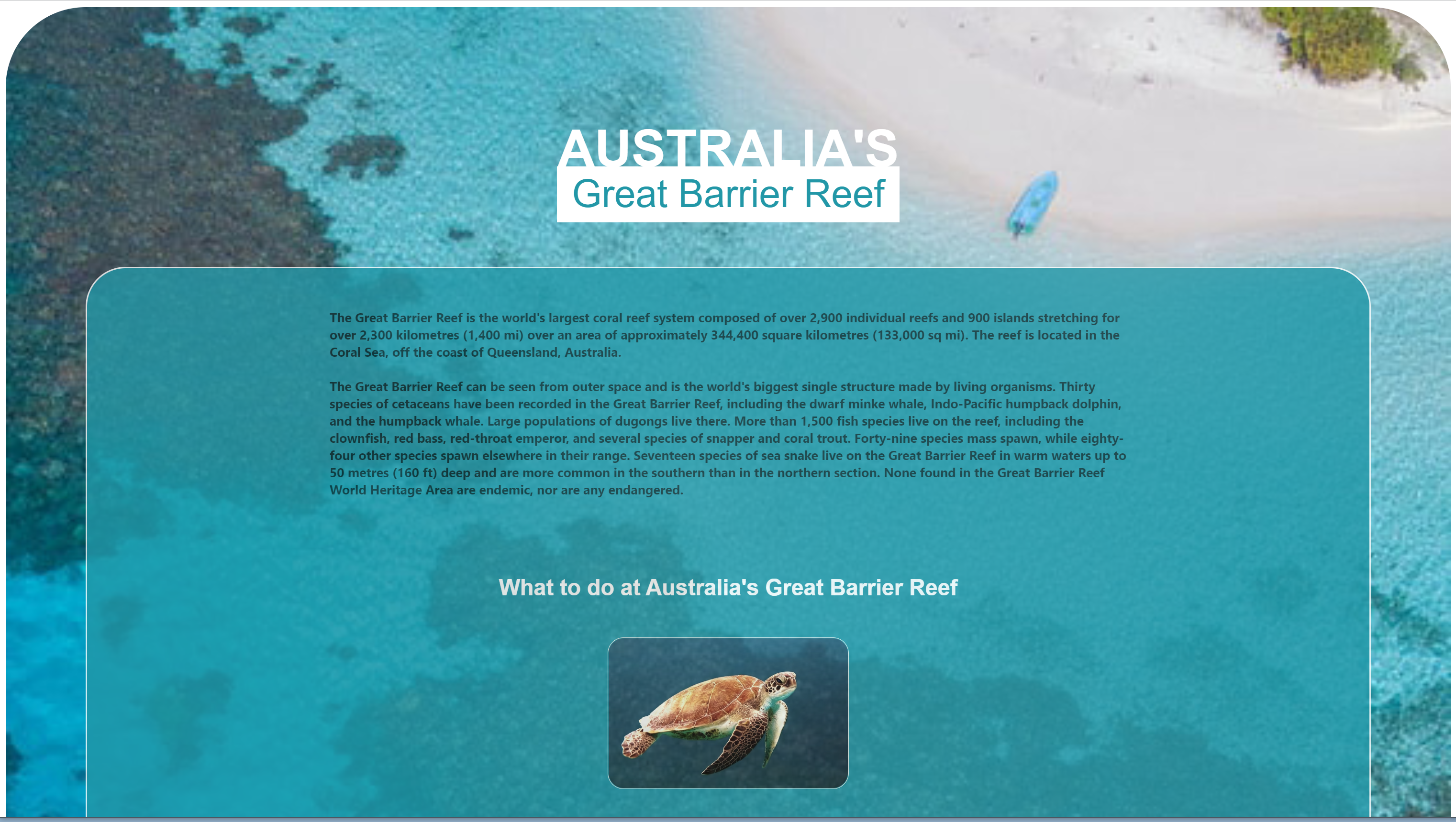 Great Barrief Reef Project Landing Page